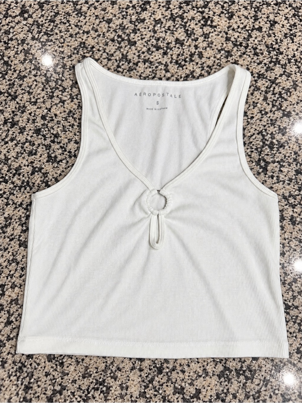 Aeropostale Cream Ribbed Crop Tank with Front Ring